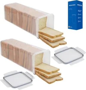 2 Pack Bread Box, Plastic Bread Container, Bread Storage for Kitchen Counter, Bread Keeper with Airtight Lid, Tall Bread Saver, Sandwich Bread Holder, 5.6 Qt / 5.3L Each