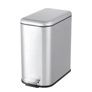 Stainless Steel Trash Can with Soft Close Lid and Removable Inner Bucket, Step On Garbage Bin with Portable Handle, Compact Waste Bin for Kitchen Bathroom Office, Odor Sealing Recycling Can in Multiple Sizes and Colors