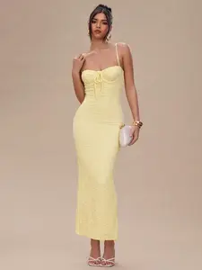 JADEE Butter Yellow Textured Knit Suspender Bodycon Sweeping Vesture Prom Silhouette Fairycore