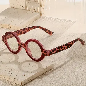 1pc Retro Round Full-Frame Decorative Glasses for Men & Women - Tortoiseshell Frame with Pink Accents, Clear Lenses, Stylish Accessory for Casual Attire, Bold Eyewear Style