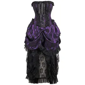 Top Drawer Steel Boned Purple w/Black Lace Bustle Corset Dress