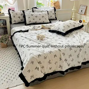 Summer Lightweight Floral Lace Single Comforter without Pillowcase, Butterfly Floral Print, Soft Breathable 100% Polyester for Bedroom, Hotel, Dorm Use