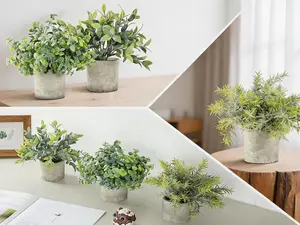 3-pack lifelike potted artificial plants with frosted green foliage. Paired with eco-friendly gray pots, maintenance-free decor for home and office.