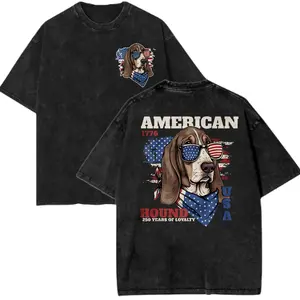 American Hound 250 Years of Loyalty 1776 T-Shirt, Patriotic Basset Hound USA Flag Sunglasses Tee, Vintage Washed 4th of July Shirt for Dog Lovers
