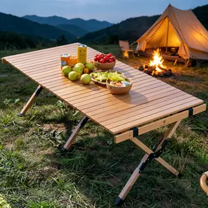 Folding Picnic Table —— Indoor/Outdoor All-Purpose Portable Wooden Roll-Up Table for Picnics, Tailgating, Patio, Kitchen, Living Room,Includes Storage bag, Camping Essentials, Camping Gear