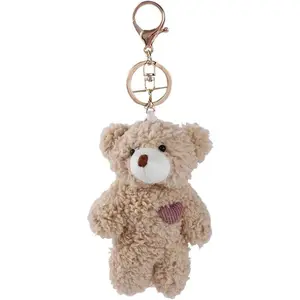 Brown Bear Pink Heart Plush Stuffed Keychain For Backpack, Plush Soft Cotton Key Chain For IY Keychain Crafts Stuffed Animals,Car Accessories