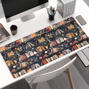 Retro Floral Bookshelf XXL Gaming Mouse Pad, Large Desk Mat with Non-Slip Rubber Base, Stitched Edges, Waterproof Surface, Durable Computer Accessory, Desk Accessories, for Gaming Setup, Home Office & Workstation, Perfect Gift for Gamers