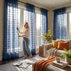 Summer Vibes, 52x84 Inch 4pcs Sheer Curtains for Living Room Bedroom Linen Sheer Curtains, Rod Pocket Luxury Black Out Curtains for Windows Apartment FT0028