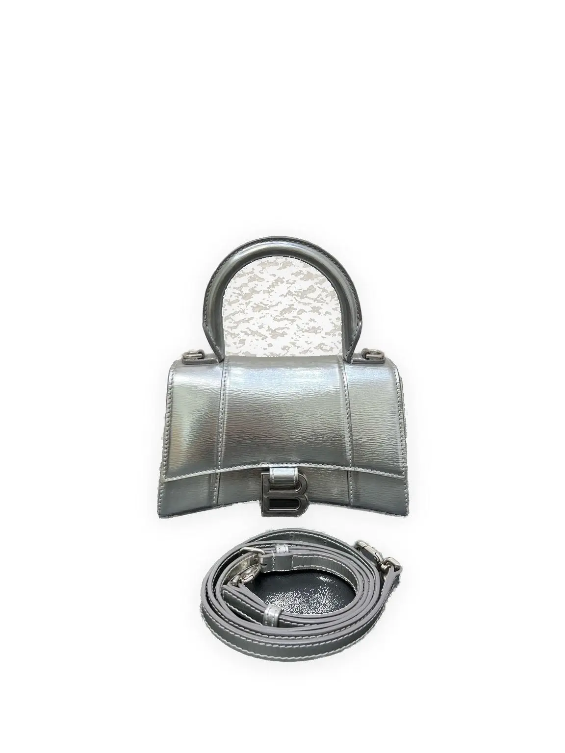 Pre-owned Metallic leather Top Handle Bags Balenciaga Hourglass Silver Excellent S013260710023