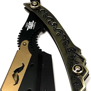 Gold / Bronze Textured Engraved Barber Shaving and Hair Cutting Straight Edge Razor