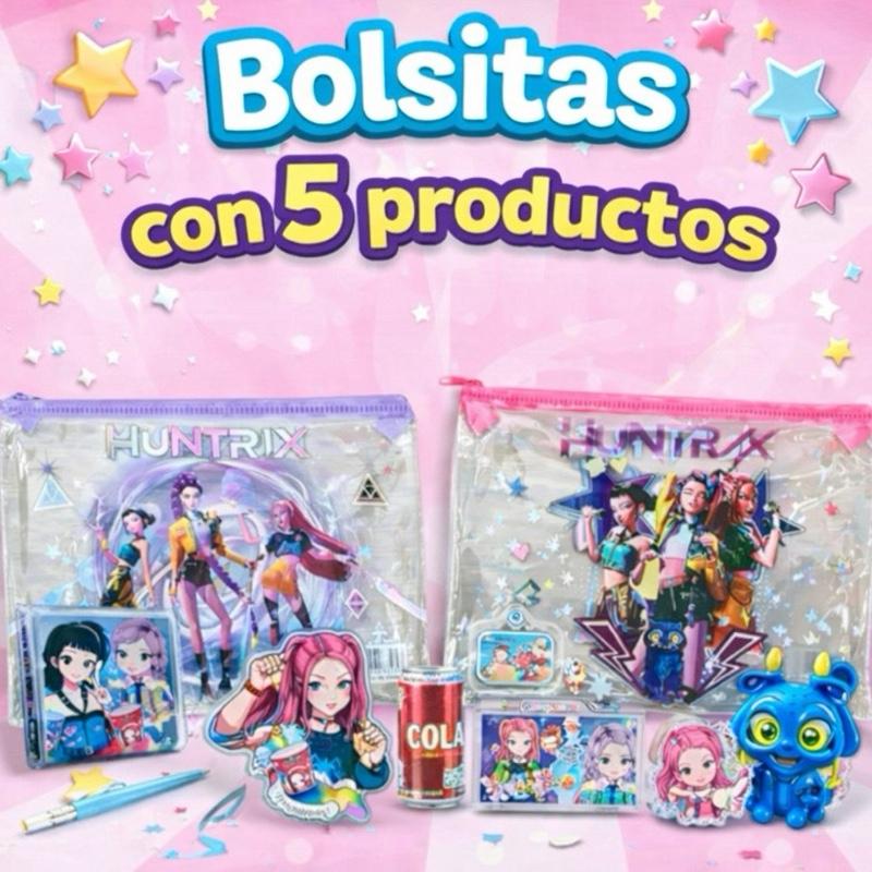 Cute Glitter Bags with 5 Products Stationery Notebooks Gloss Keychain Clip for Cute Girls Perfect Gift