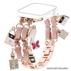 Fashionable Adjustable Durable Smart Watch Band with Love Lock Pendants, Cute Watch Band with Charms for iWatch Series 10 9 8 7 6 5 4 3 SE Ultra, Wearable Accessories