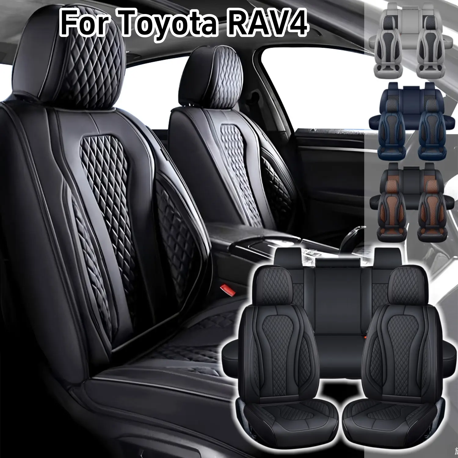 Fits For Toyota RAV4 2006-2023 2024 2025 2026 Luxurious Car 5 Seat Covers Full Set with Storage Bag, Napa Leather All Wrapped Car Front Rear Seats Protector Waterproof Breathable Cushion Pad Mat, Carseat Cover Vehicle Auto Interior Decoration Accessories