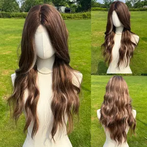 SMILCO/26Inch Hybrid Lace Highlight Brown With Platinum Long Curly Synthetic Wig/SM489