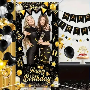 1pc Gold Photo Booth Banner, 70.83x5.4 Inches, Birthday Party Props, Indoor Outdoor Decor, Desktop Display, 2D Flat Banner