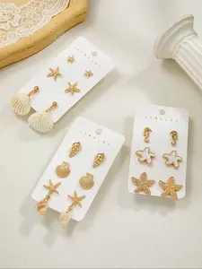 Starfish & Shell & Mermaid Design Earrings, Fashionable Jewelry for Women & Girls, Trendy All-match & Exquisite Jewelry for Birthday Gift