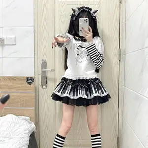 Spicy Girl Punk Middle Black and White Piano Key Polka Lace Short Skirt Dutch Piano Cake Skirt