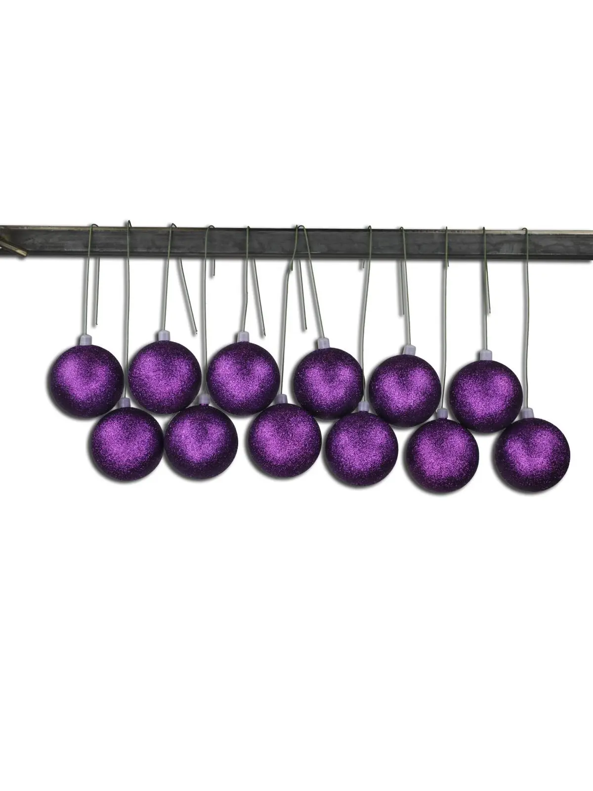212 MAIN Purple 3 in. Glitter Ball Christmas Ornaments, 12-Pack with Wire, Hangable Universal Home & Christmas Tree Festive Decoration