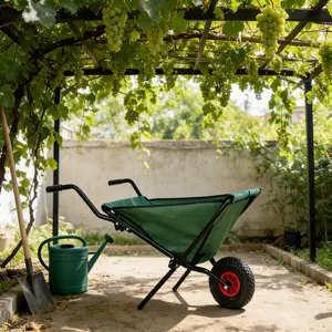 Collapsible Wheelbarrow 176 lbs Folding Yard Garden Wheelbarrow Foldable Lightweight Gardening Heavy Duty Oxford Cloth Green Lawn Cart for Grass, Leaf, Garden Supplies, 10" Pneumatic Tire