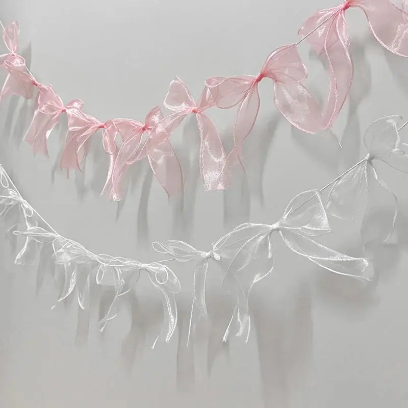 12pcs/set Pink Ribbon Bow Garlands Hanging Ornament for Birthday,Bridal Shower,Wedding,Bachelorette Party,Baby Shower Decoration
