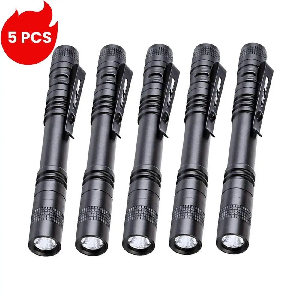 5Pcs 3W High Lumen Mini Handheld Flashlight With Pen Clip, Compact Pocket Pen Light, Bright Portable Lighting Gear For Camping Hiking Sports, Practical Small Torch For Night Walks And Summer Outdoor Daily Activities