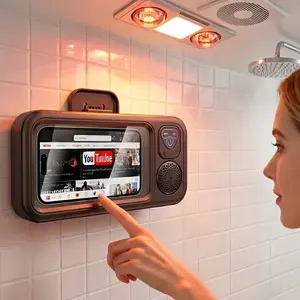 Waterproof box Multifunctional wireless speaker, bathroom waterproof 360° rotating touch screen, Bluetooth speaker, watch movies, listen to music, phone holder, Slide open the lid, swimming pool, kitchen, bathroom, Portable waterproof speaker
