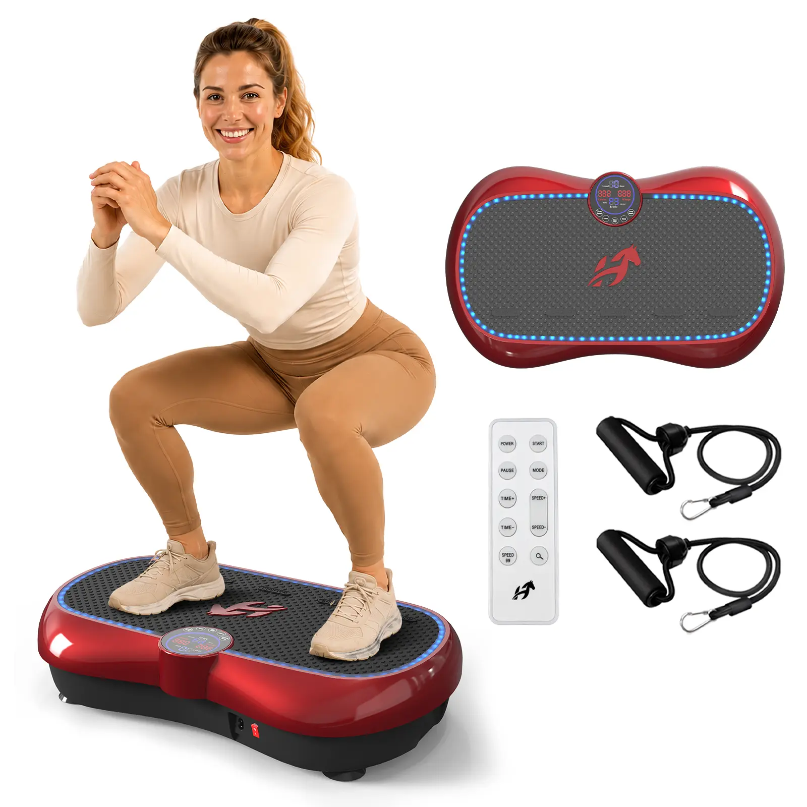 HOPHORSE Whole Body Vibration Plate Exercise Machine, Dual Motor 500 LBS Capacity Vibration Platform with 99 Speeds & 7 LED Lights, Quiet Home Gym Fitness Trainer with Resistance Bands & Remote