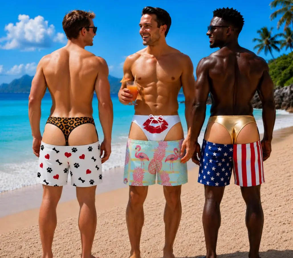 Custom Men Swim Trunks, Personalized Funny Patriotic Men Swim Trunks, USA Flag Swim Trunks, Fake Butt Beach Shorts, Summer Swim Shorts