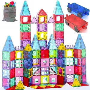 Upgraded Antibacterial Magnetic Tiles - 106 PCS Magnet Building Tiles with 2 Cars for Kids, Inhibits Bacterial Growth for Safe Play, 3D STEM Educational Construction Blocks & Xmas Gift