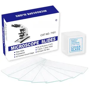Blank Glass Microscope Slides and Covers - Ground Edges & 45? Clipped Corners, High-Clarity, Pre-Cleaned, 50 Slides & 100 Coverslips, Microscope Accessories for Experiments & Analyses