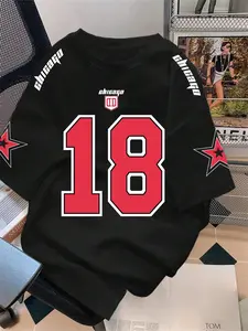 Men's Letter & Number Print Round Neck Tee, Regular Fit Casual Short Sleeve Crew Neck T-Shirt for Summer, Fashion Men's Top for Daily Wear, Tropical, Casual Streetwear Top