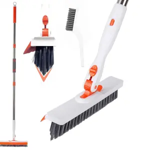 Grout Cleaning Brush with Long Handle – Adjustable V-Shape Tile Scrubber, 2-in-1 Stiff Bristle Brush for Floor, Shower & Crevice Cleaning
