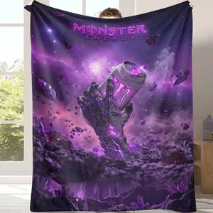 Galactic Monster Hand Flannel Blanket Purple Cosmic Energy Print Design Soft Warm Lightweight Durable Throw Perfect for Bedroom Lounge Office Gaming Room Gift Decor