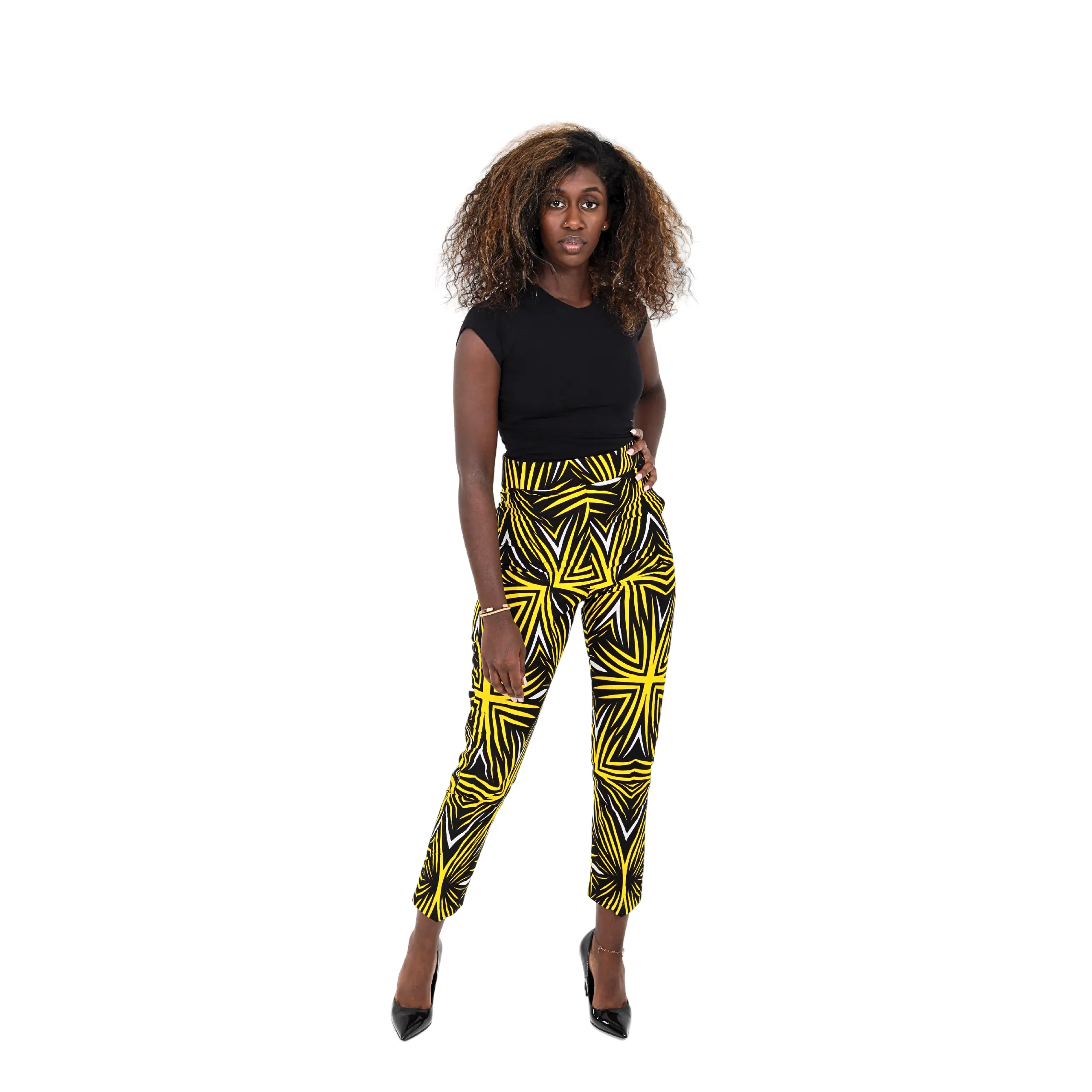 Moyo Yellow Stripe Ankara African Print High Waist Pant