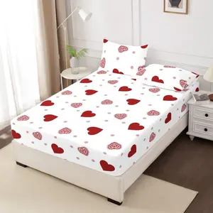Heart Print Bedding Set, Soft Polyester Fabric, Includes Sheet & Pillowcases, Ideal for Bedroom Use, Comfortable Design