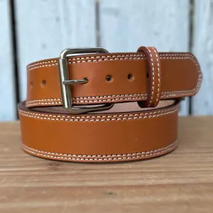 Honey-Colored Heavy-Duty Leather Work Belt with Single-Prong Roller Buckle | Made in Mexico