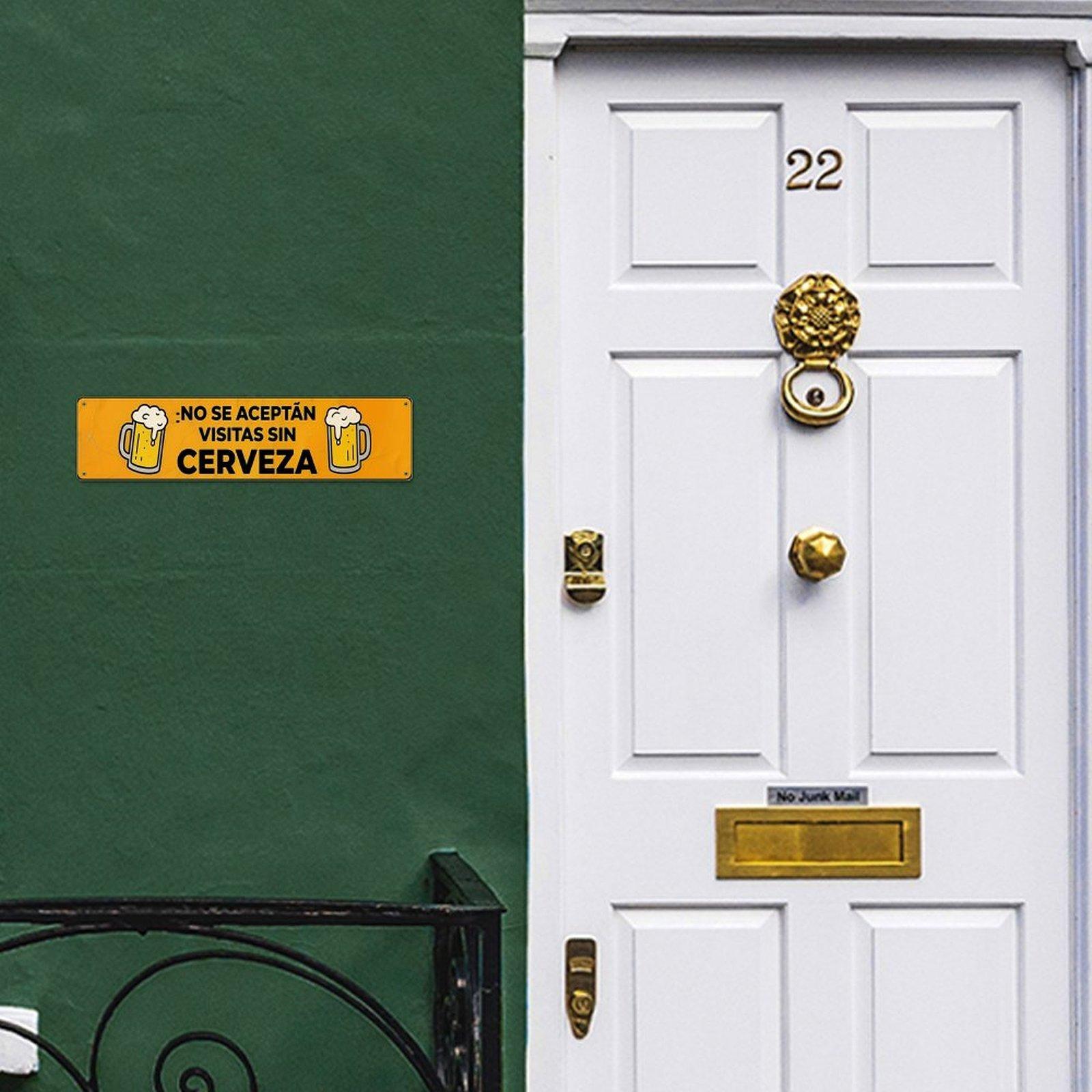 No Se Aceptan Visitas Sin Cerveza Metal Sign, 4x16 Inch Funny Spanish Beer Bar Sign, Vintage Retro Aluminum Wall Decor for Home Bar Man Cave Garage with Pre-drilled Holes