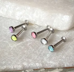 5pc Bulk Pack Illuminating Stone Labrets Cartilage Stud Internally Threaded