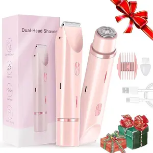 Electric Shaver and Razor Rechargeable 2-in-1 Body and Facial Epilator, Dual Heads for Painless Trimming of Pubic Hair, Face, Underarms and Legs, IPX7 Waterproof. Christmas Gift New Year Gift Shaving Grooming
