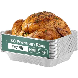 9x13  Foil Pans (30 Pack) - Disposable Half Size Deep Steam Table Pans, Heavy Duty Tin Foil Trays for Roasting Turkey, Lasagna, Casseroles - Thanksgiving, Christmas, BBQ, Catering