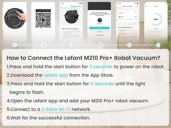 Lefant M210 Pro+ Robot Vacuum Cleaner, 3500Pa Strong Suction, Slim & Quiet, 200-Min Runtime, Self-Charging, WiFi/App/Alexa Control, 6 Cleaning Modes for Pet Hair, Hard Floors & Low Carpet, Black