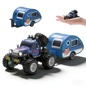 Rc Toy 1:64 Scale Mini RC Drift Truck with Trailer, LED Lights, 2.4GHz Remote Control Car, Rechargeable RC Car Toy, Tabletop Drift RC Vehicle, High Speed RC Truck, Indoor RC Racing Toy Gift for Kids, Teens & Adults