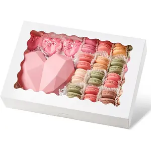 20 Pack Cookie Boxes, 14x10x2.5 Inch Large Bakery Boxes with Window, Auto-Popup Treat Box for Chocolate Covered Strawberries, Pies, Donuts, Muffins, Breakable Heart