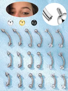 6 Counts Stainless Steel Eyebrow Studs Set, Silver Color Cz Piercing Jewelry, Unisex Body Jewelry for All Seasons