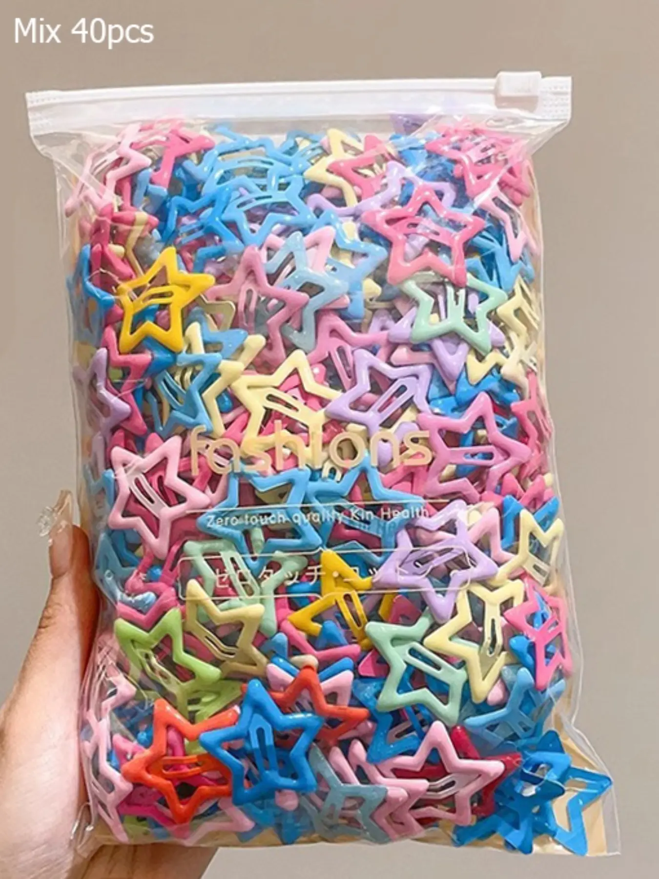 40pcs Colorful star hair clips, cute star hairpins, rainbow star clips, kids' star hair accessories, trendy star barrettes, star-shaped hair decorations, multi-color star hairclips, stylish star hair accessories, Hair accessories set