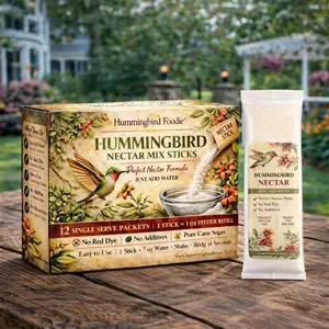 Hummingbird Foodie Nectar Mix Sticks – Single-Serve Ready-to-Mix Hummingbird Nectar, Made in USA, Perfect Nectar Formula, No Red Dye or Additives, Instant Mix, Makes 84 oz Total (12 Single-Serve Packets, 7 oz Each)