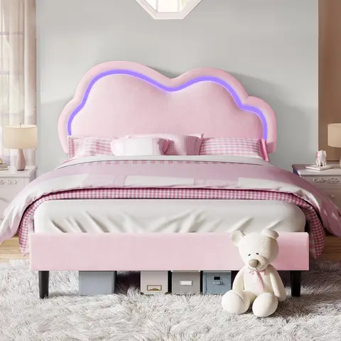AMERLIFE LED Bed Frame with Adjustable Cloud Headboard, Velvet Upholstered Platform Bed, No Box Spring Needed, Easy Assembly/Christmas Gift/Best Gift Ideas[TikTokShopFallDealsForYou]