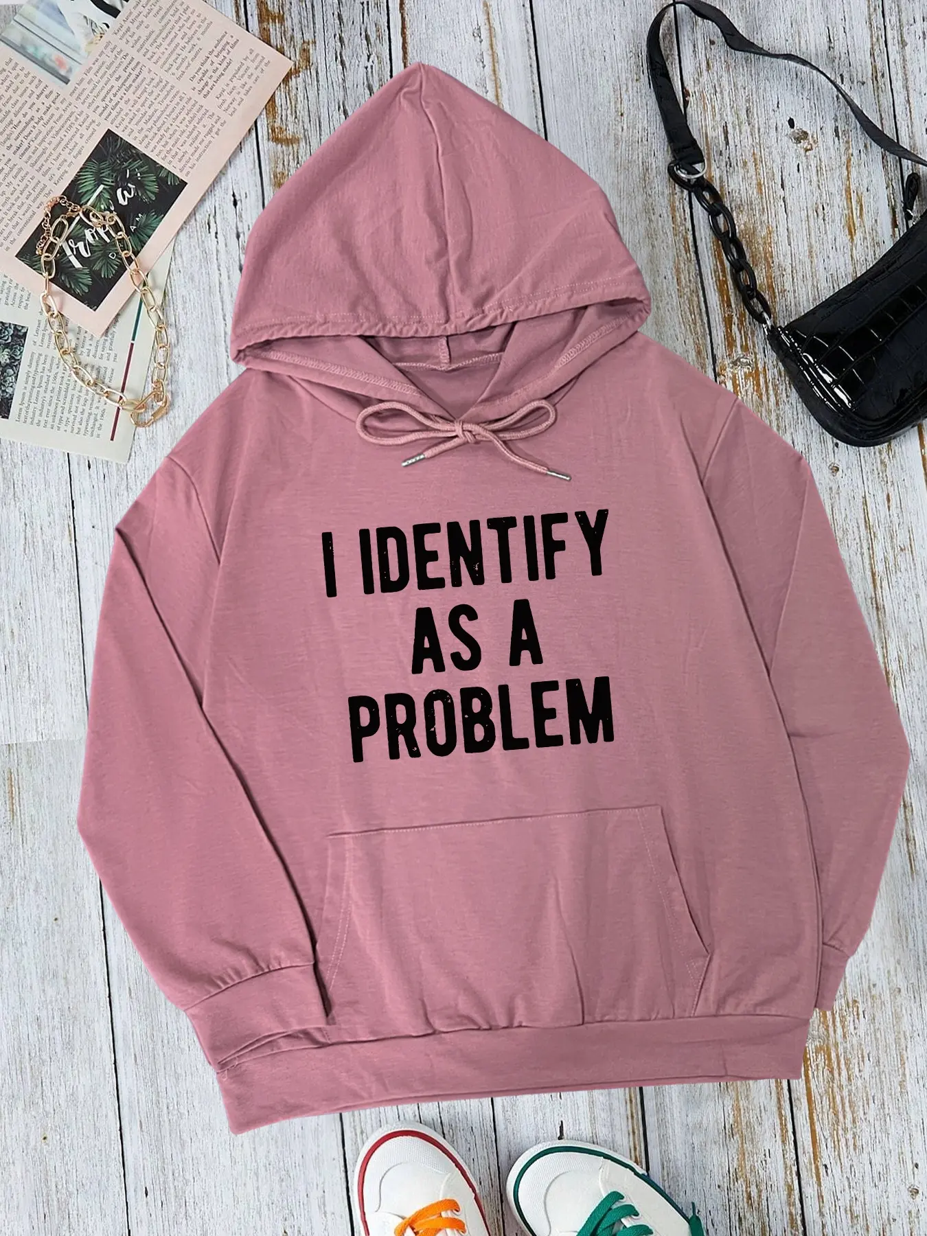 Fashion Casual Letter Print Hooded Sweatshirt with Pocket, Long Sleeve Fitted Pullover for Fall & Winter, Available in 7 Colors, Graphic Print Hoodie, Hooded Top