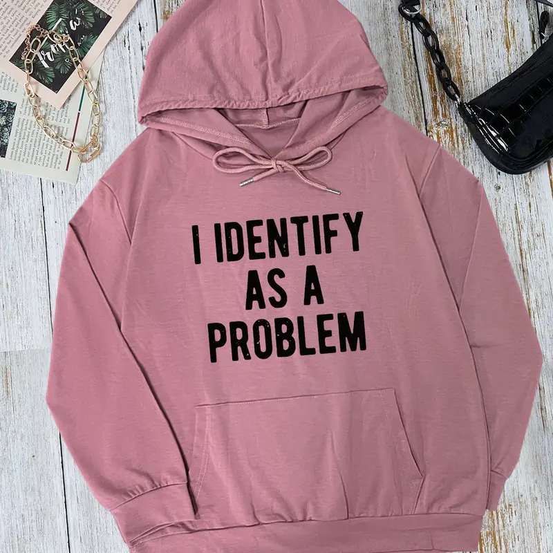 Fashion Casual Letter Print Hooded Sweatshirt with Pocket, Long Sleeve Fitted Pullover Hoodies for Fall & Winter, Available in 7 Colors, Graphic Print Hoodie
