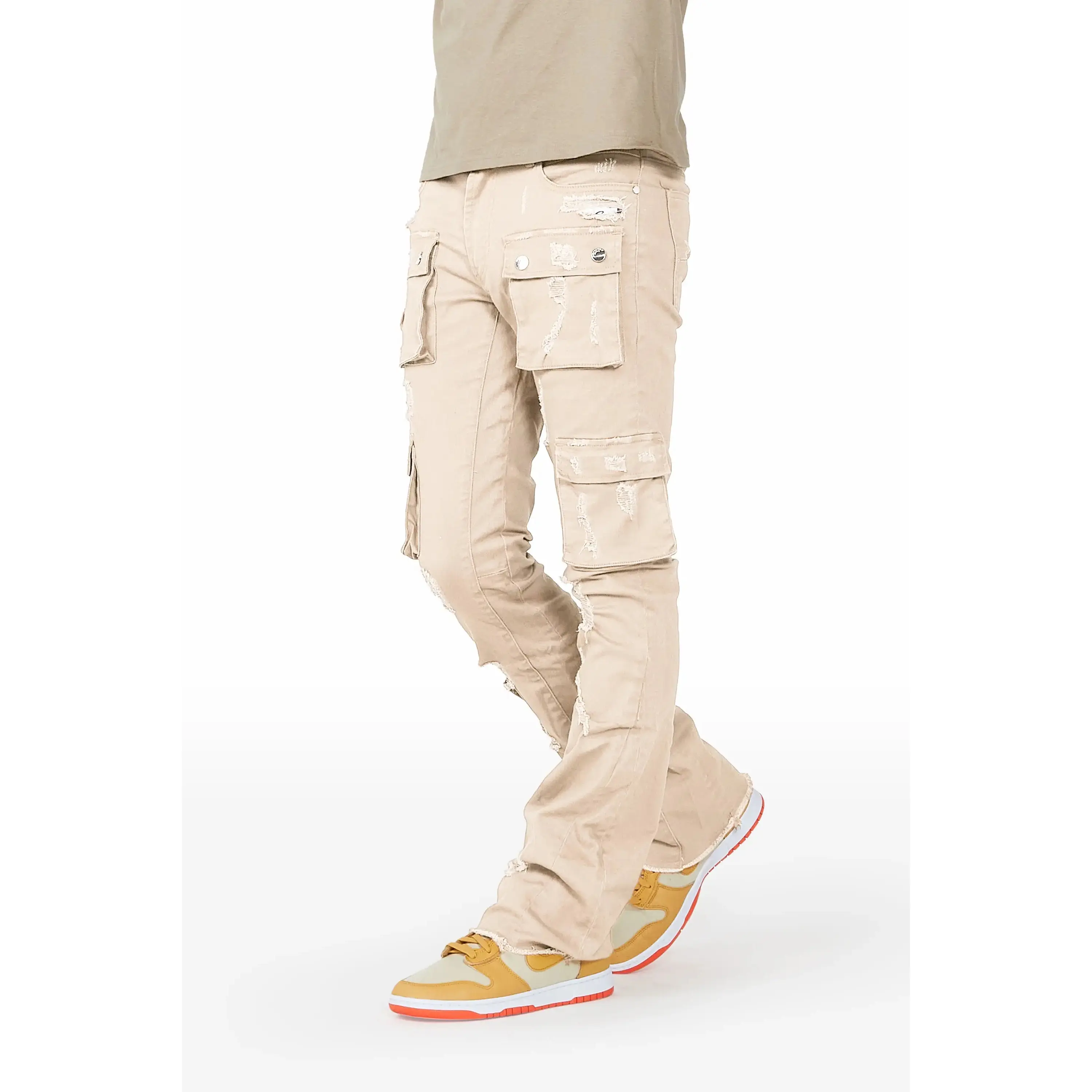 Adriel Beige Cargo Stacked Flare Jean